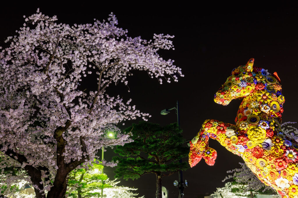 夜桜とフラワーホース | 十和田市現代美術館